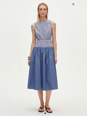 J. Crew Blue Gingham Sleeveless Midi with Drawstring Waist